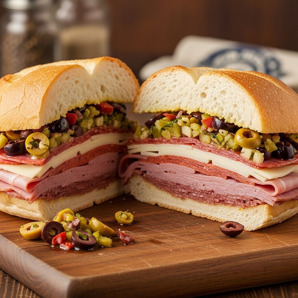 Experience the perfect harmony of soft bread, savory meats, and tangy olive relish.