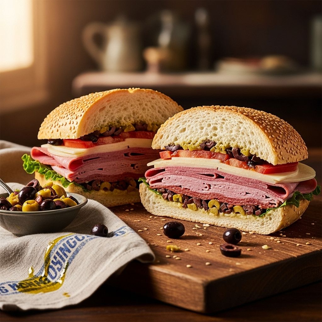 Sesame-crusted bread meets tangy olive salad and cured meats for a truly iconic taste.