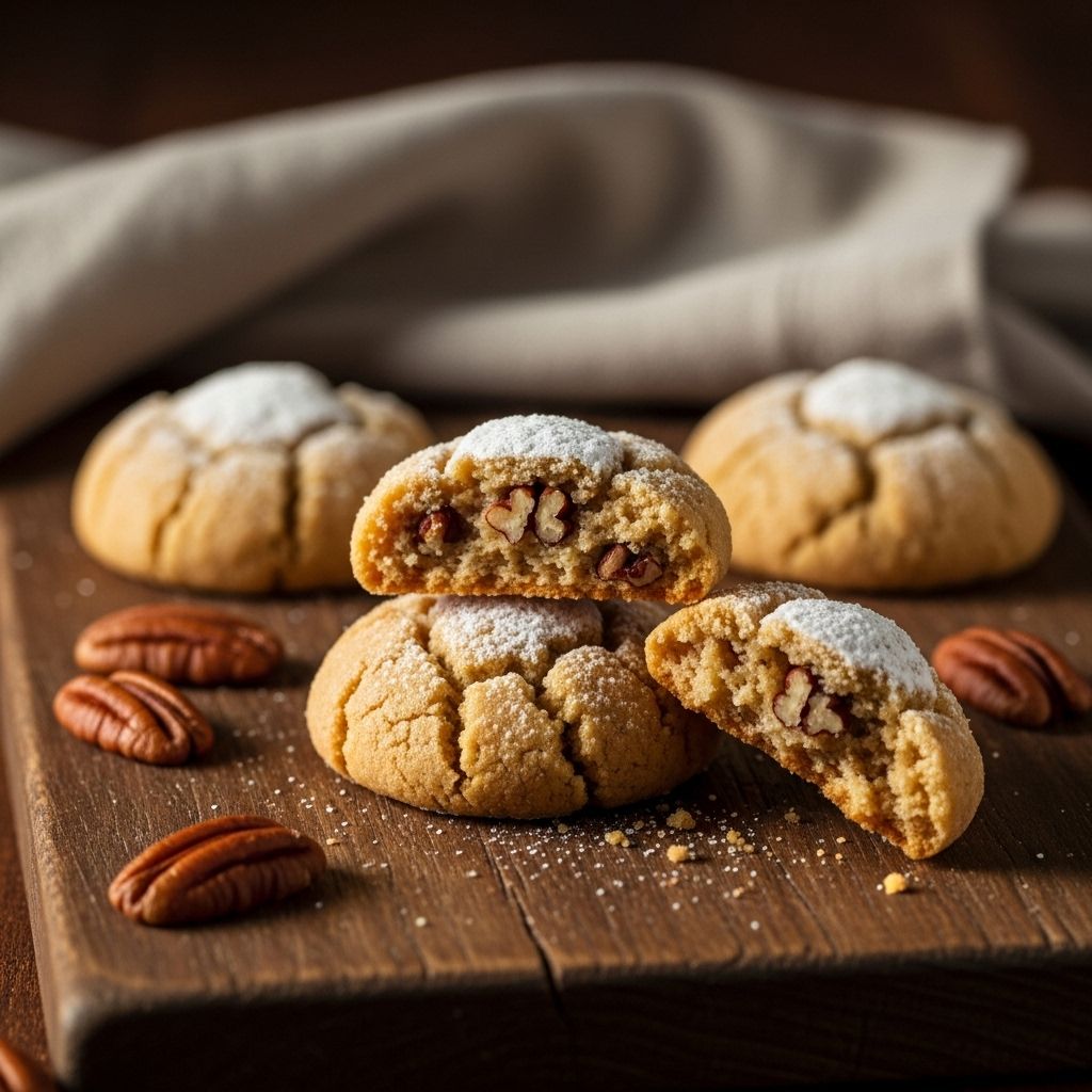 Buttery shortbread cookies achieve perfect crumbly texture with a crunchy nut topping.