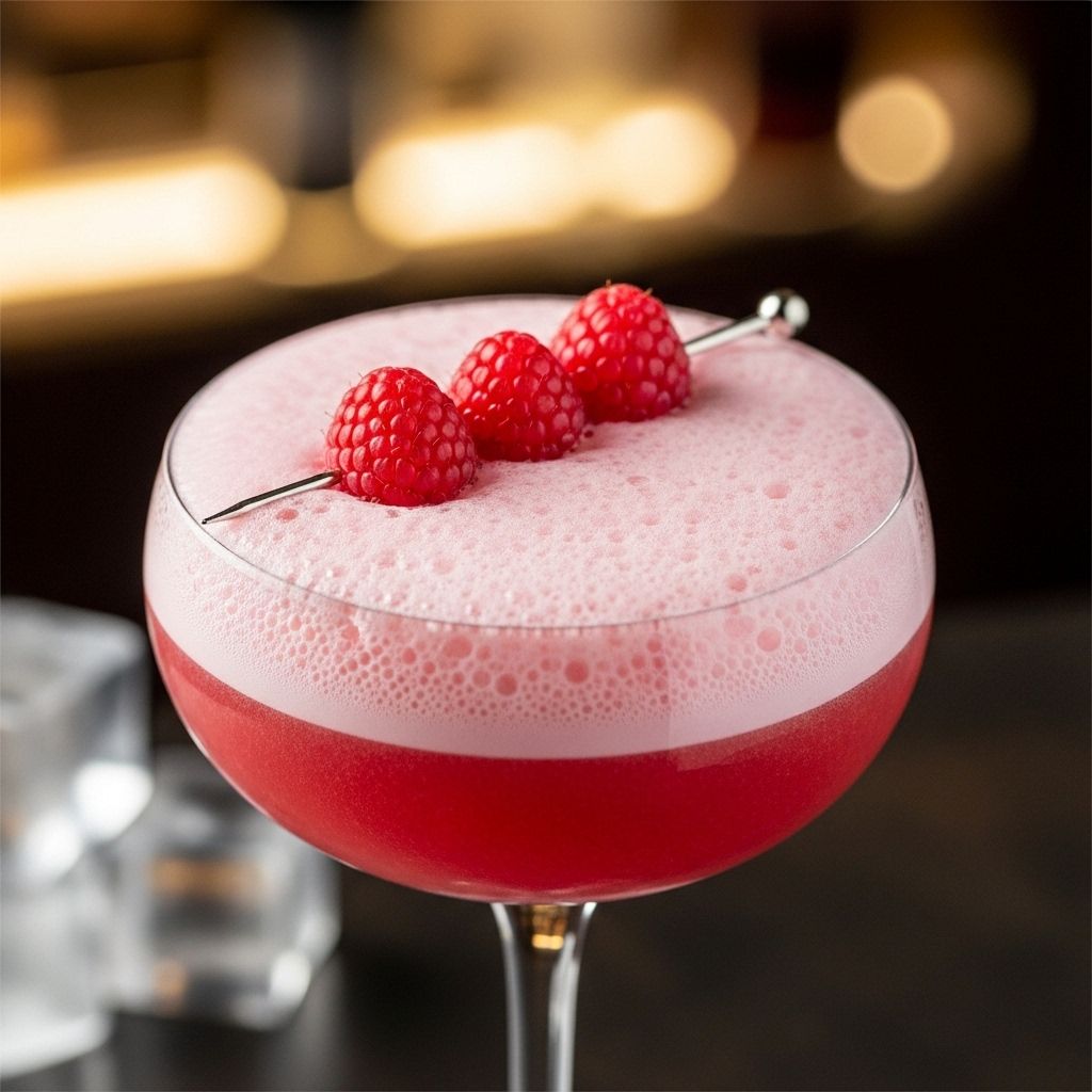 Master a smooth raspberry-lemon libation topped with creamy foam for an elegant sip.