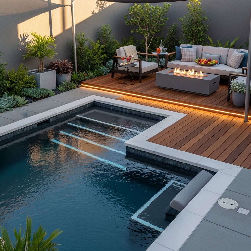 Enjoy spa-style relaxation in compact yards with low-maintenance custom features.