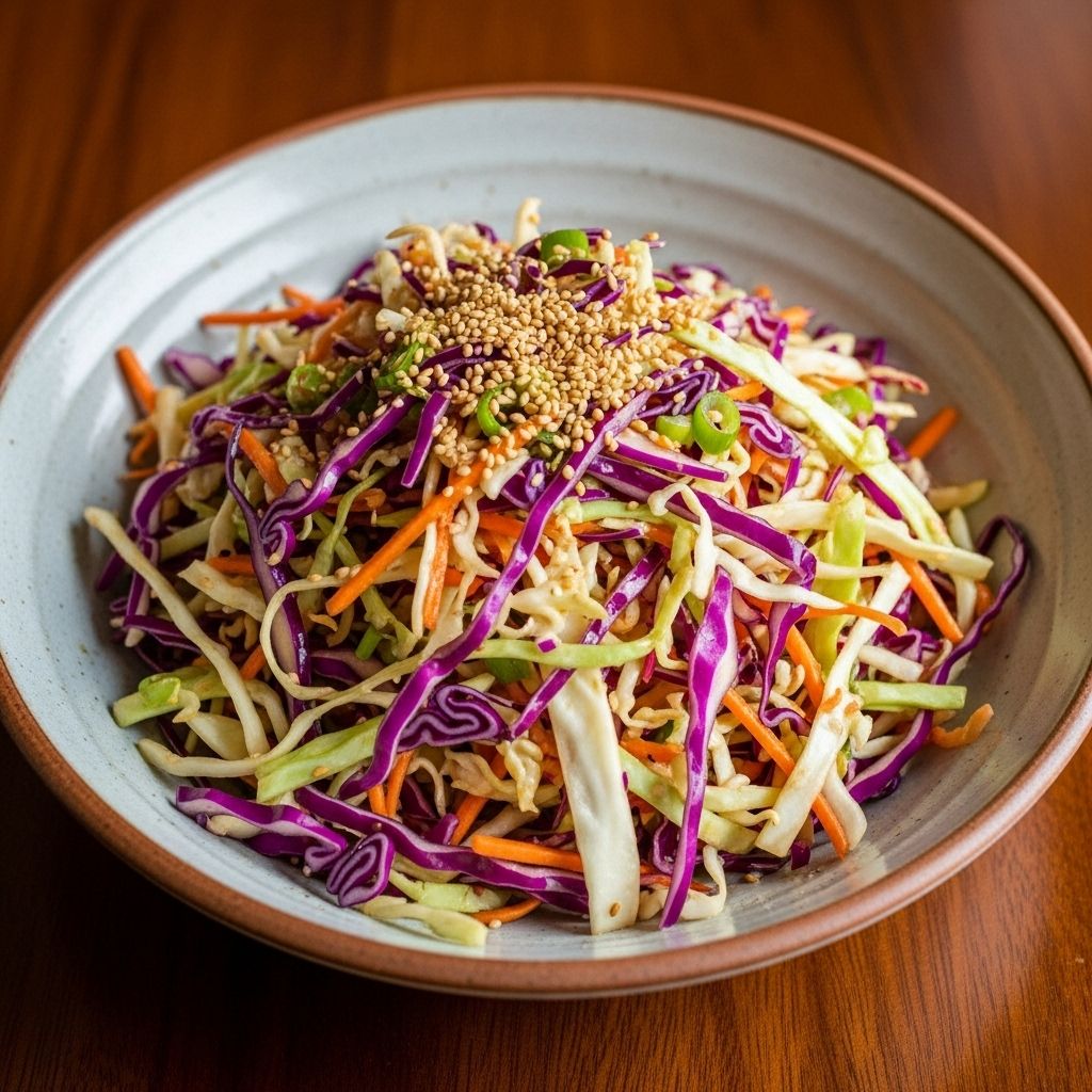 A tangy, savory mix of shredded cabbage and carrots that livens up any dish.