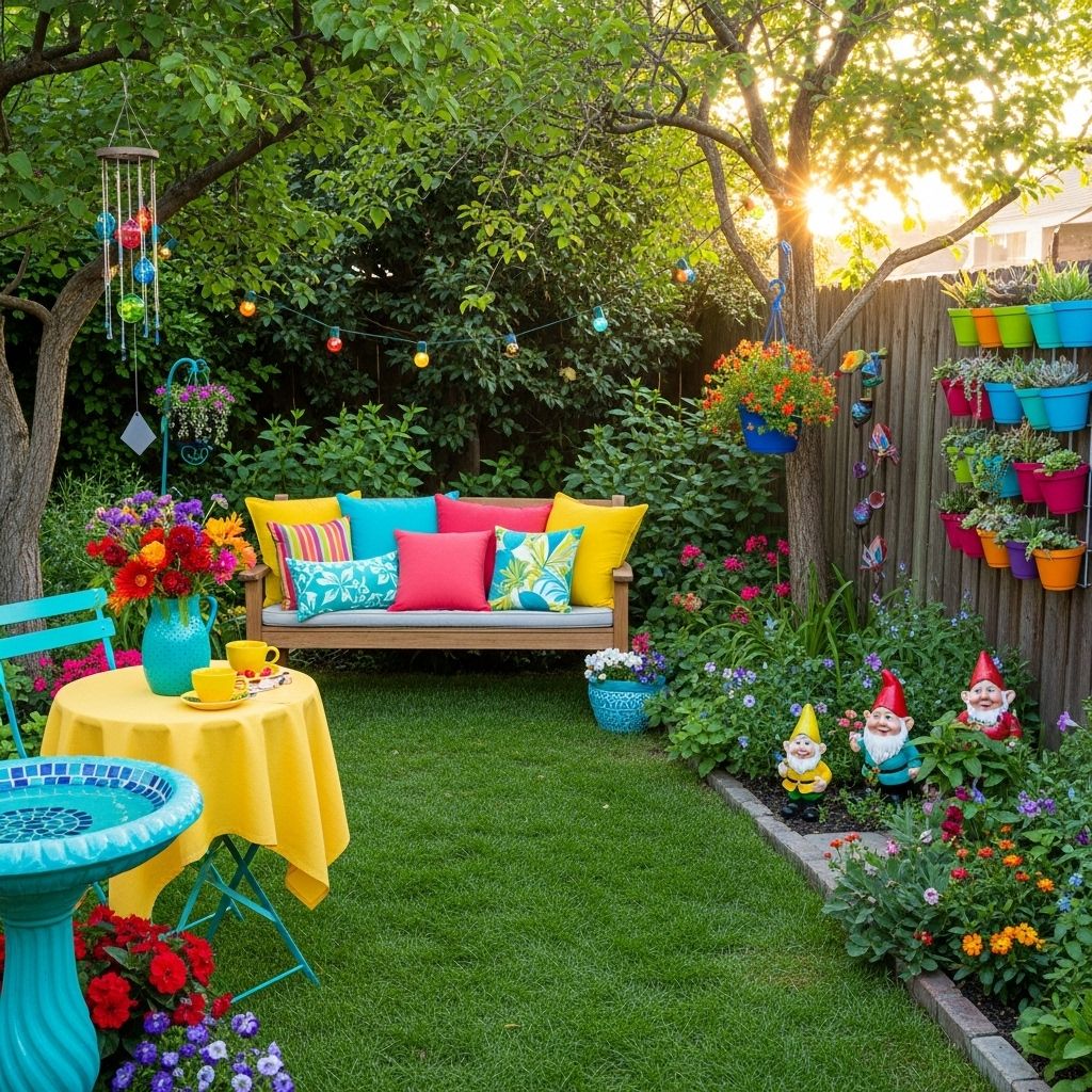 Clever DIY accents and bold hues transform outdoor areas into inviting, vibrant retreats.
