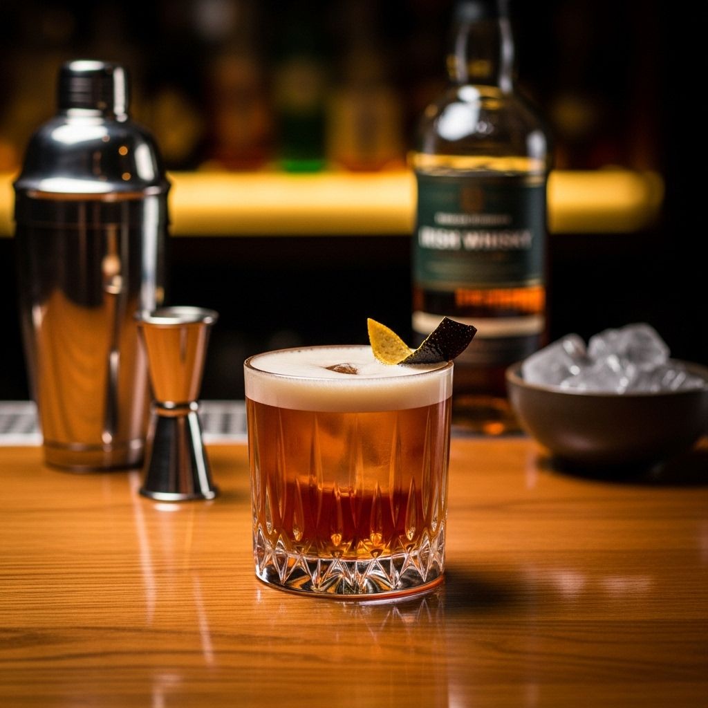 Bright citrus and honey syrup merge with dry vermouth for a smooth, balanced sip.