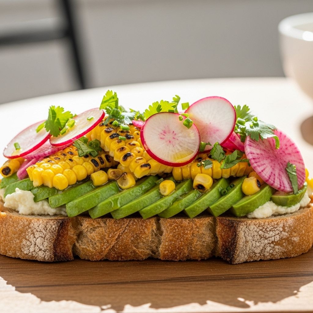 Seasonal produce transforms rustic bread into a vibrant summer meal.