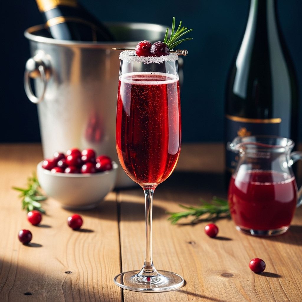 Tart fruit, tropical juice, and bubbles come together in a vibrant holiday drink.