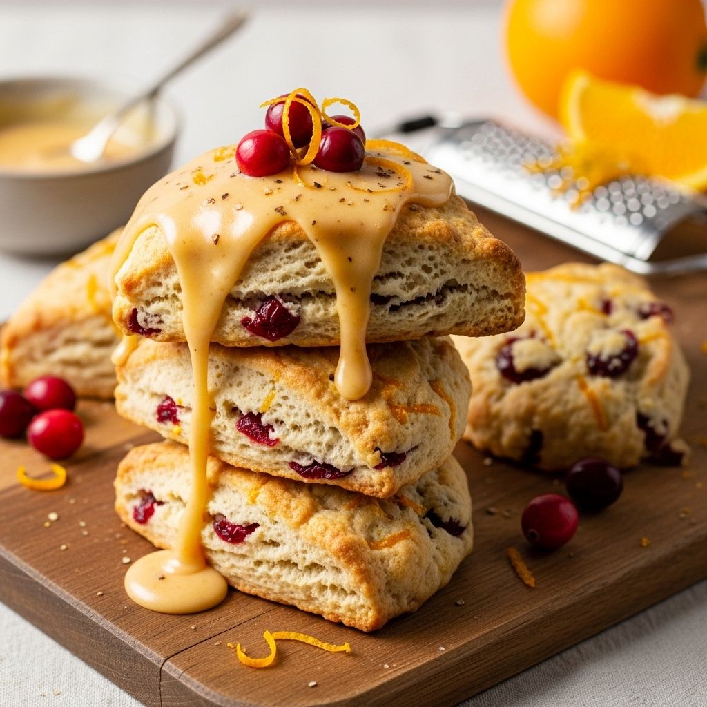 Buttery wedges studded with tart berries topped with spiced drizzle create a cozy treat.