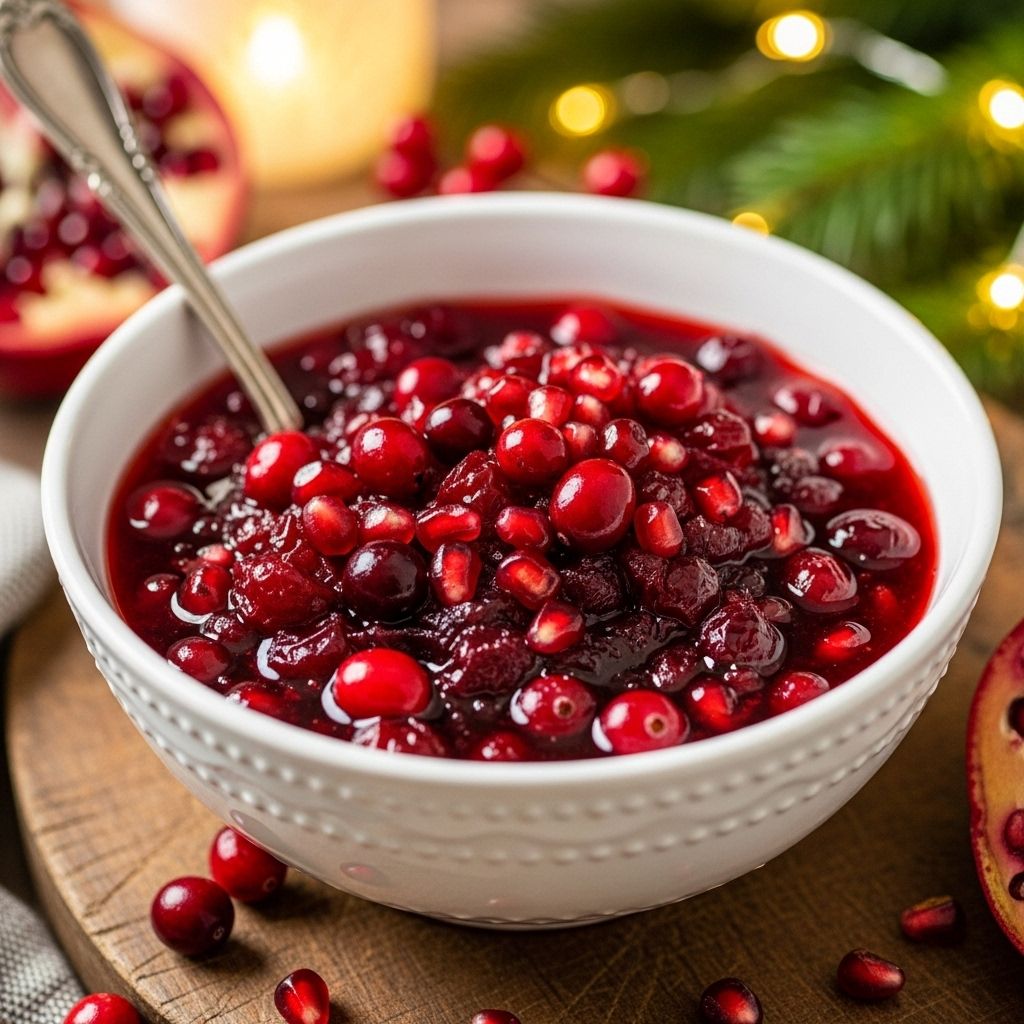 Cranberry Pomegranate Sauce Simple ingredients come together for a vibrant sauce that brings festive dishes to life.
