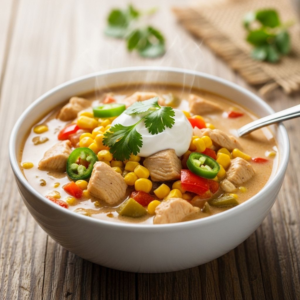 A silky blend of rich broth, mild poblano heat, and melted cheese brings cozy flavor home.