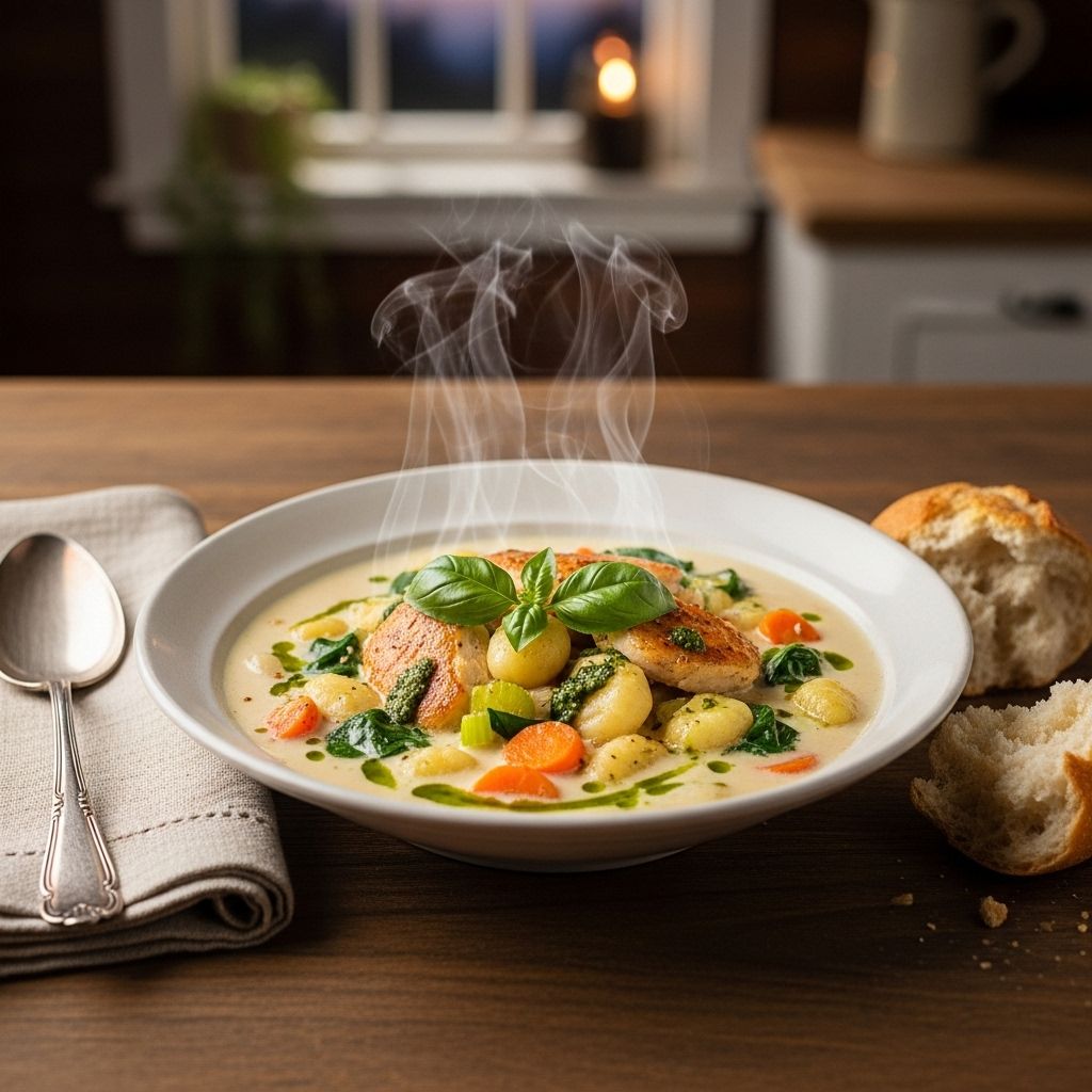 Rich broth, tender chicken, and soft gnocchi combine into a dish that warms the soul.