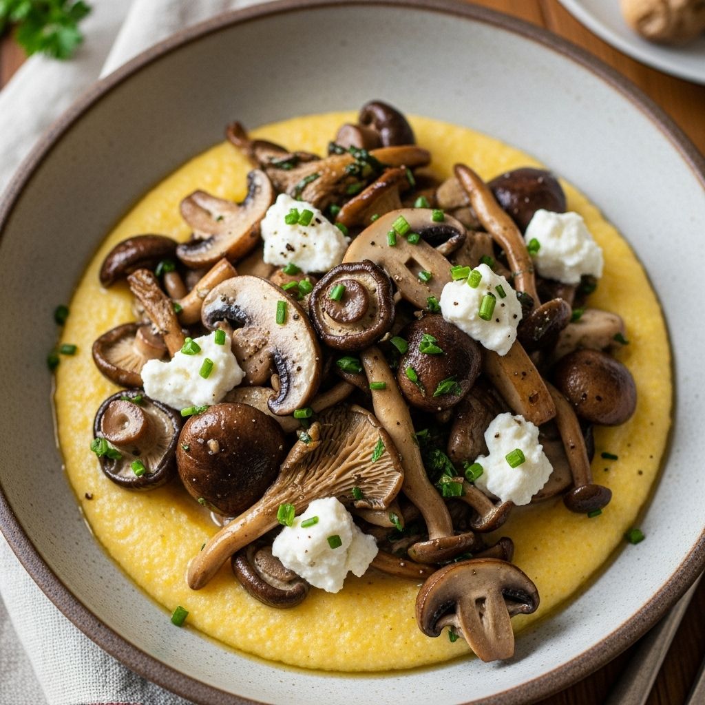 Creamy Mushrooms with Goat Cheese Polenta This vegetarian recipe elevates weeknight dinners with flavors and elegant simplicity.