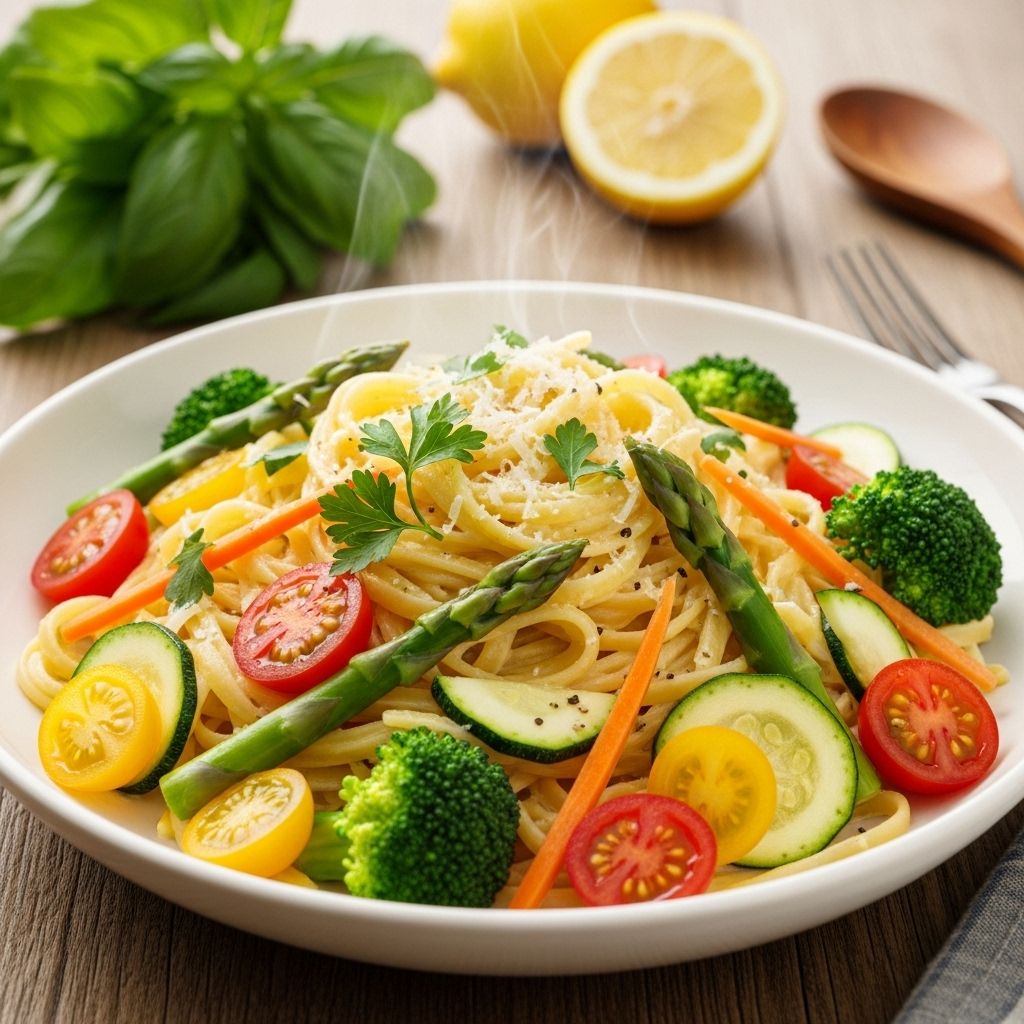 A velvety sauce elevates seasonal vegetables into a vibrant, crowd-pleasing meal.