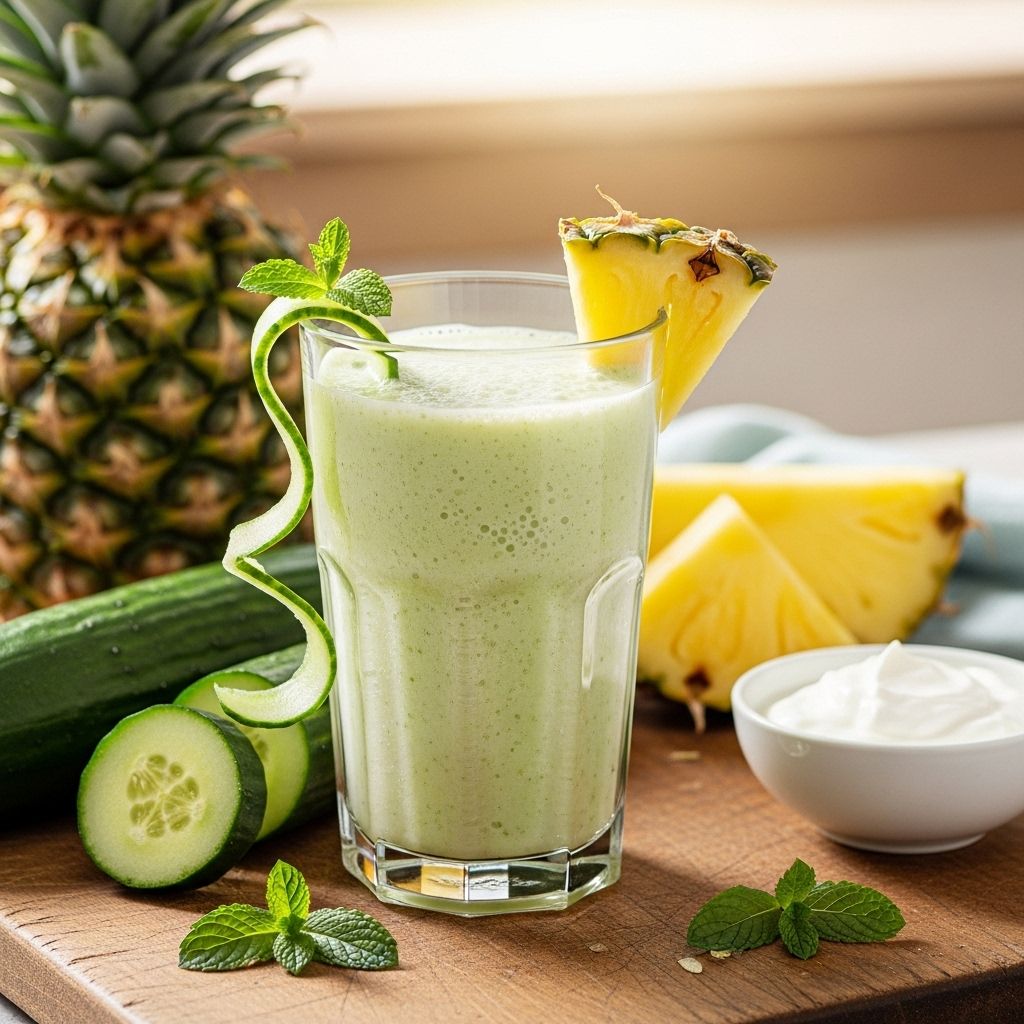 A vibrant blend of tropical and green ingredients for a revitalizing, dairy-free boost.