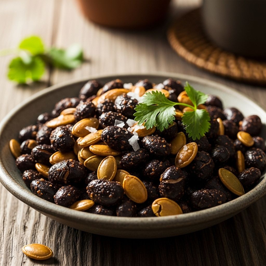 Roasted black beans and pepitas combine for a crunchy, protein-packed, and antioxidant-rich snack perfect for any healthy eating plan.