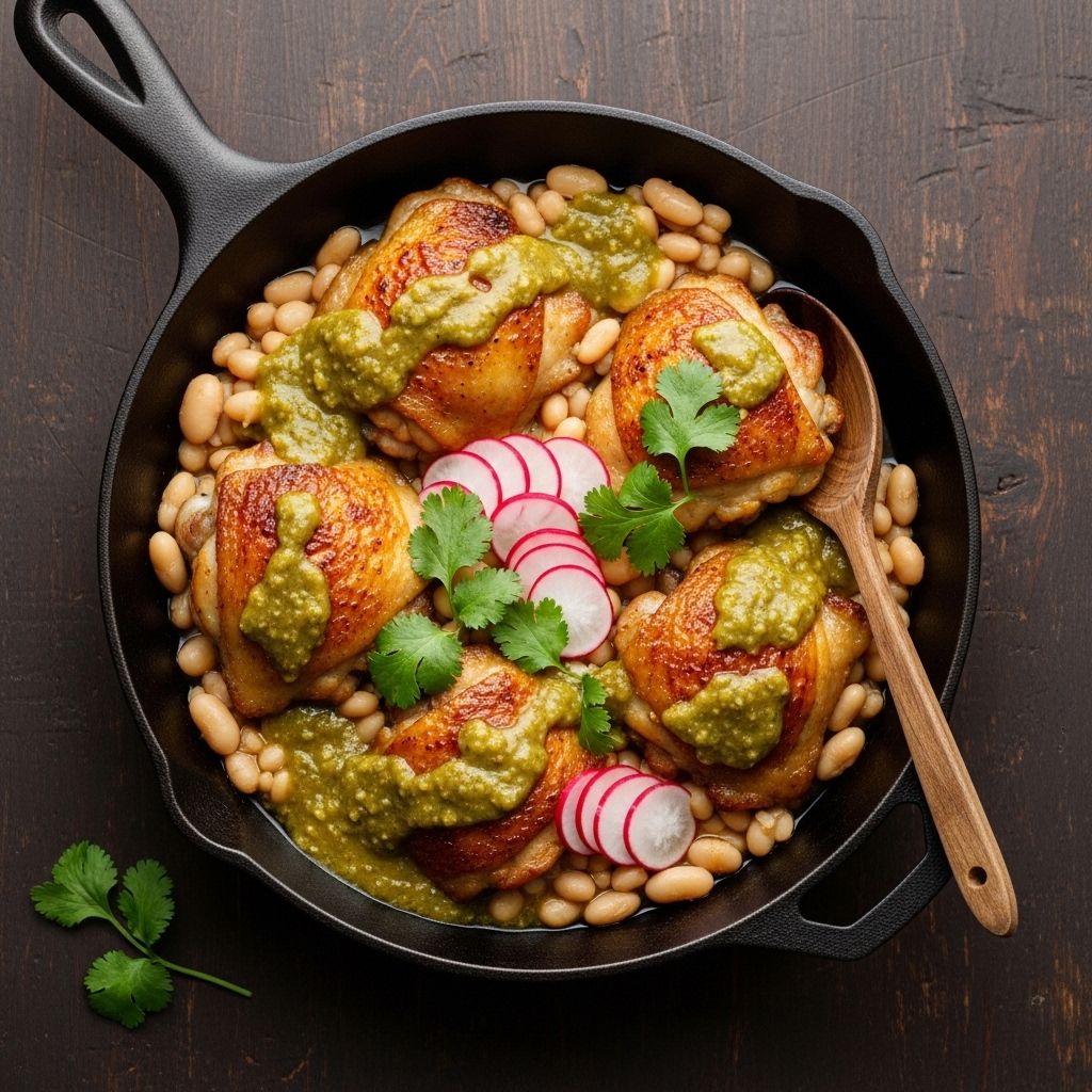 A simple skillet method delivers juicy meat, crackling skin, and creamy beans.