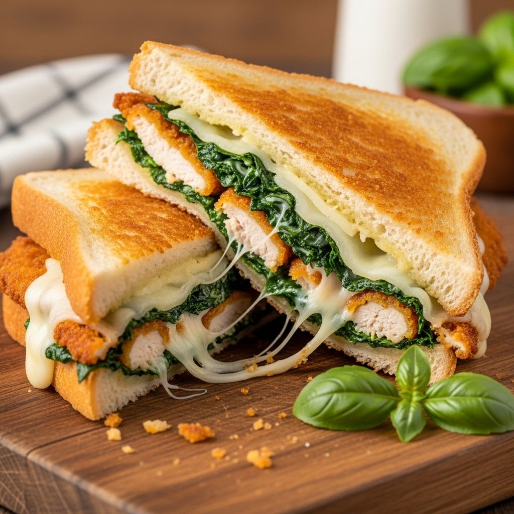Delicious Crispy Chicken Florentine Melt Golden-crusted breasts topped with sauteed spinach, tomatoes, and gooey mozzarella.