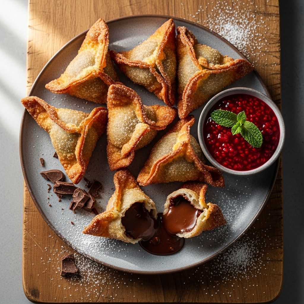 Crispy Fried Chocolate Wontons: A Playful, Indulgent Dessert Handheld bites bring a playful crunch and silky chocolate center in every golden wrap.