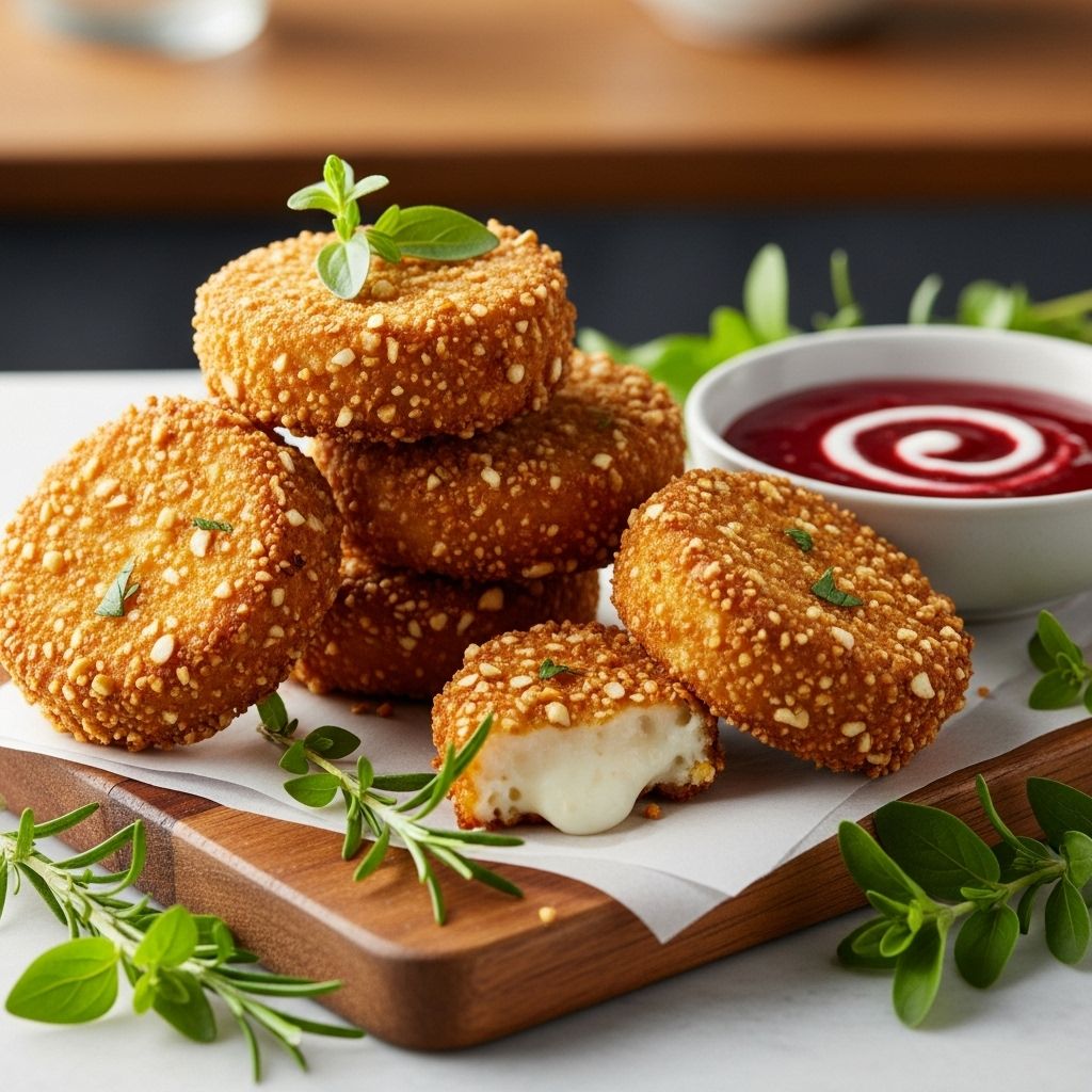 A golden coating gives way to a creamy, tangy center that elevates any gathering.