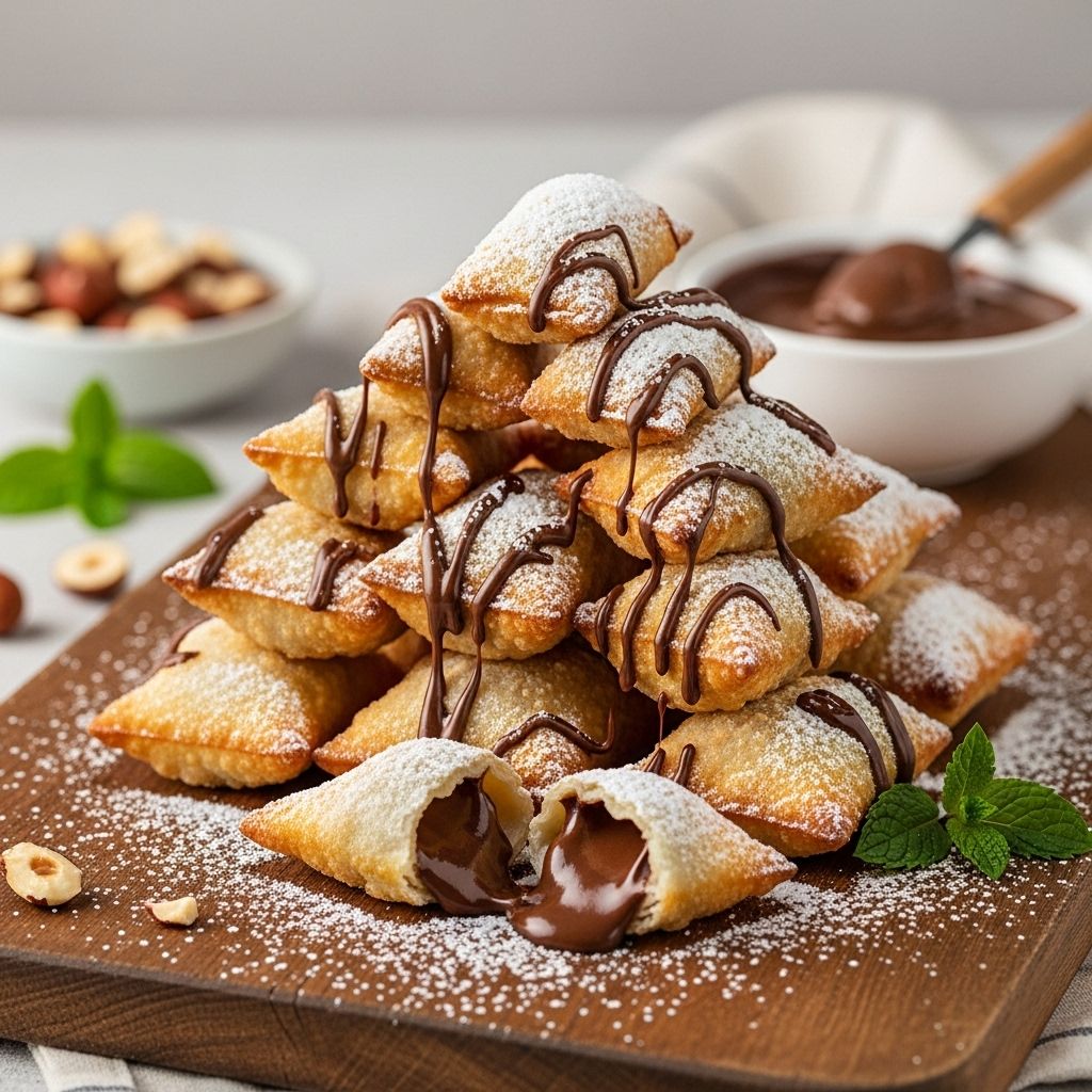 Crispy Nutella Wontons: A Fun, Easy, and Sweet Homemade Treat A playful twist on dumplings reveals warm hazelnut filling tucked into golden pockets.