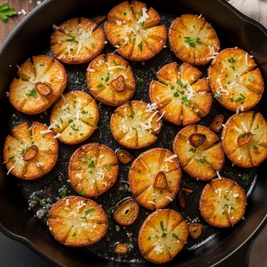 Crispy Potatoes with Garlic-Parmesan Butter: The Ultimate Guide Parboil, shake, and roast chunks until they brown into an addictively crunchy, savory side.