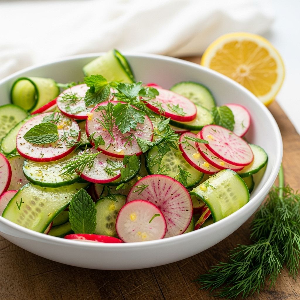 Bright lemon dressing and crisp veggies combine for a versatile addition to any plate.