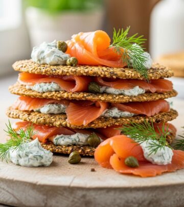 Elevate your appetizer game with these crispy, gluten-free buckwheat flatbreads topped with creamy labneh, seeds, and vibrant smoked salmon.