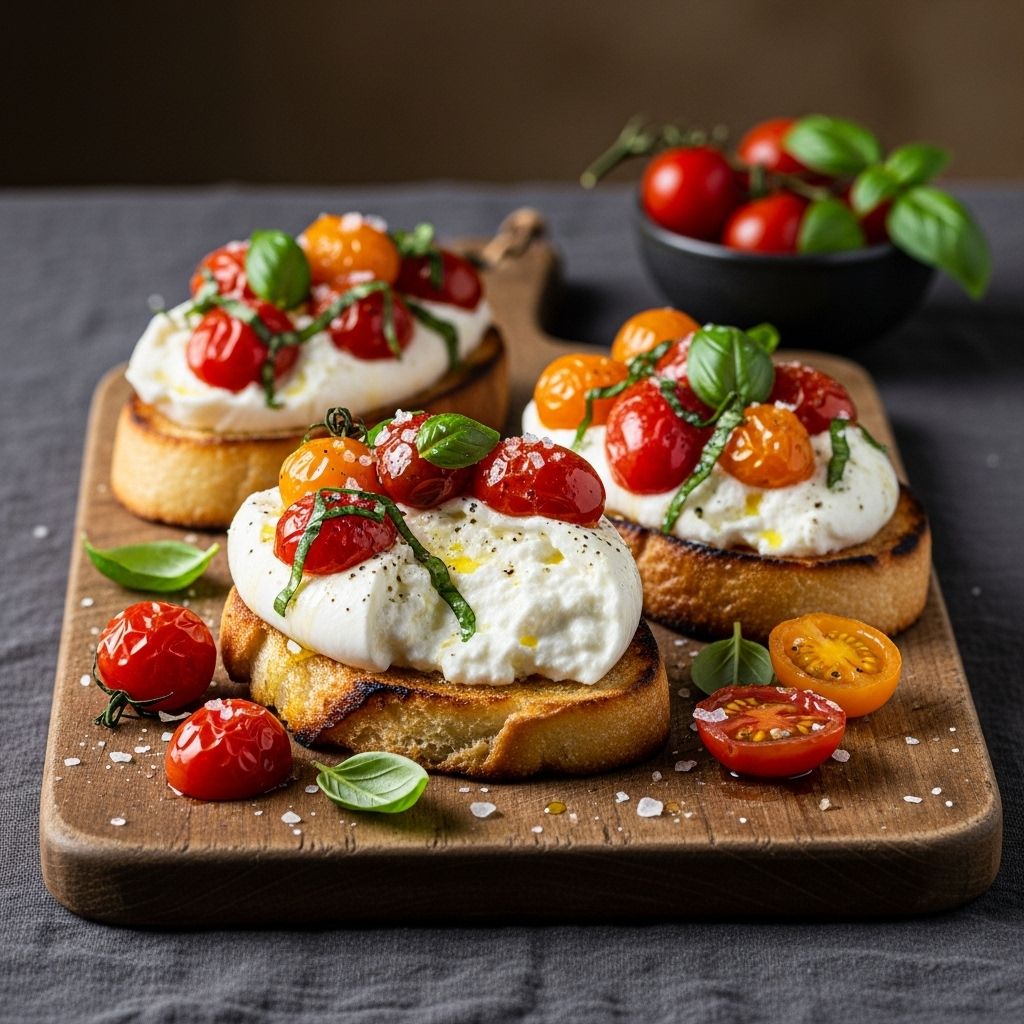 A crisp toasted base meets creamy cheese and chive-infused oil for an irresistible bite.