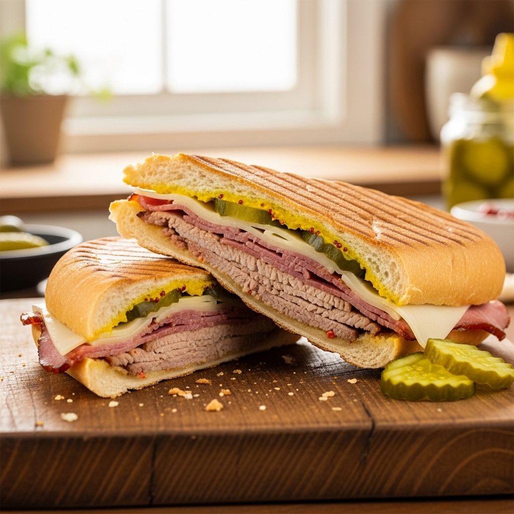 Savory pork, melty cheese, and crisp pickles create a rich balance of bold taste.