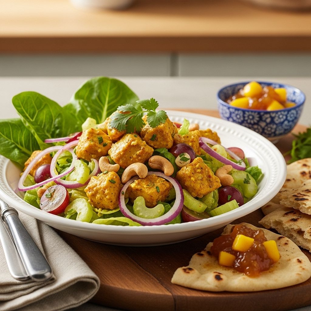 A blend of sweet raisins, crunchy nuts, and curry-spiced chicken that shines chilled.