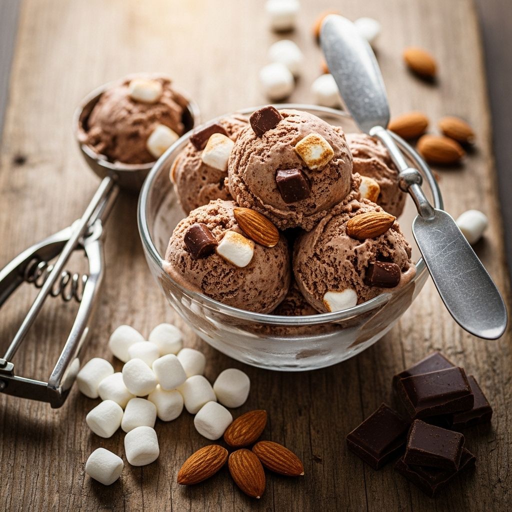 Velvety chocolate blends with toasted marshmallows and nuts for a dreamy frozen treat.