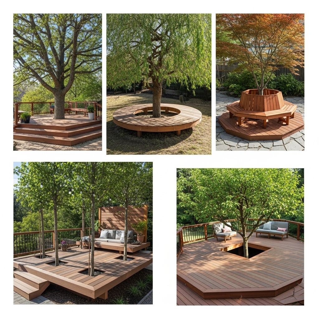 Thoughtful designs protect mature roots while creating dramatic outdoor living areas.