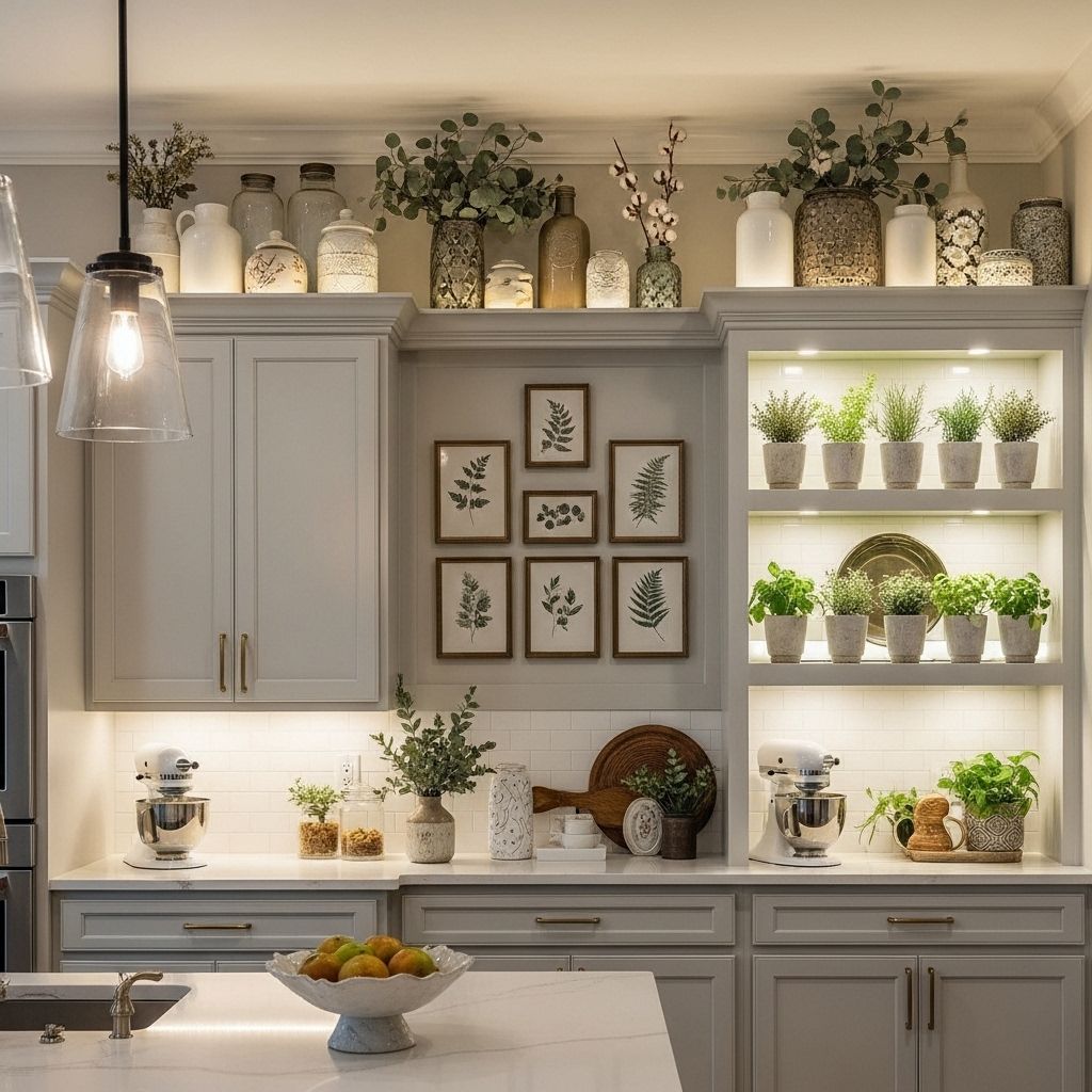 Unleash hidden style by turning unused upper storage into chic and functional focal points.