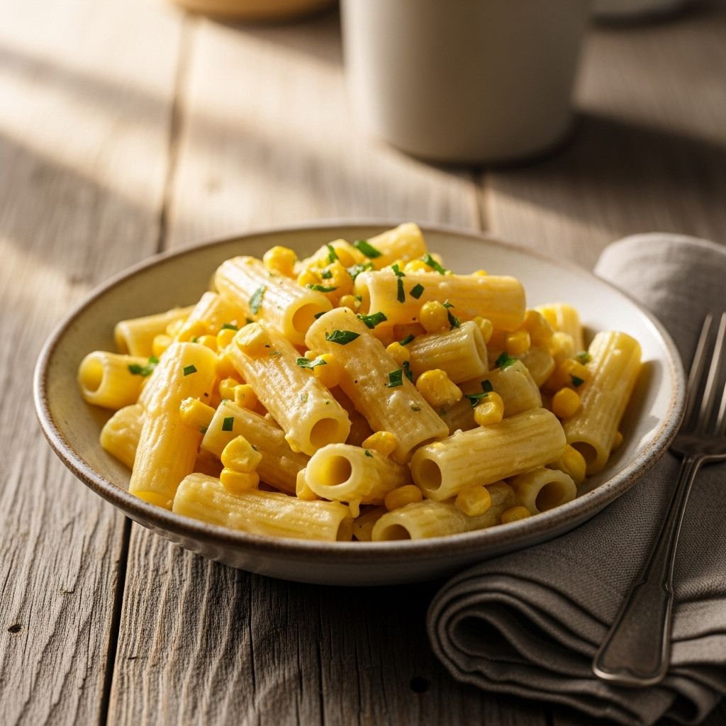 Delicious Rigatoni with Creamy Corn Recipe Sweet summer kernels melt into a silky sauce that elevates every pasta night.