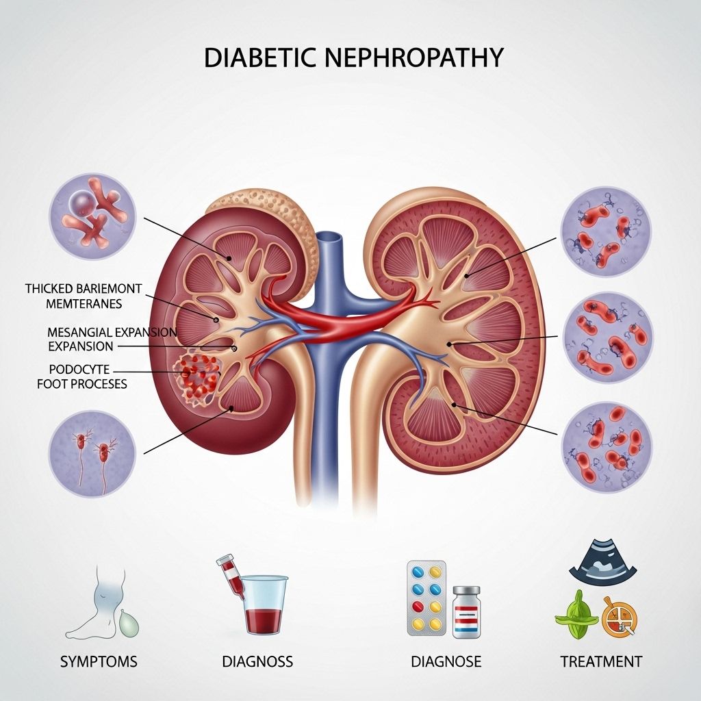 Understand the signs, causes, diagnosis, and management strategies for diabetic nephropathy, a leading complication of diabetes.