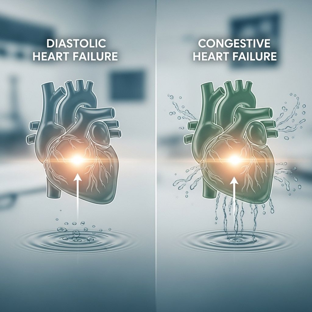 Diastolic Heart Failure vs. Congestive Heart Failure: Key Differences, Symptoms, and Outlook Understand how diastolic and congestive heart failure differ, what their symptoms are, and what you can do to manage these serious heart conditions.