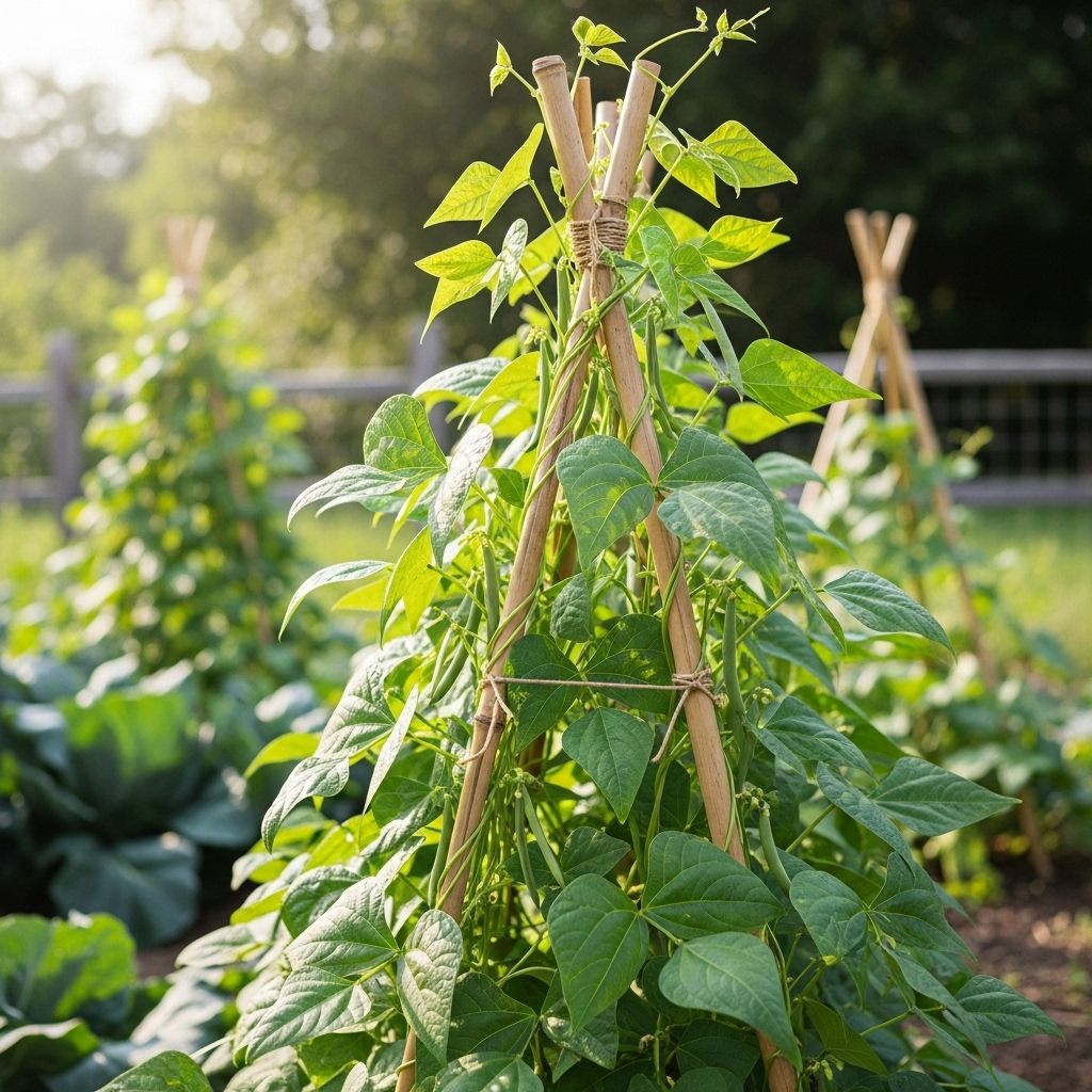 Support climbing beans vertically for healthier plants and effortless picking.