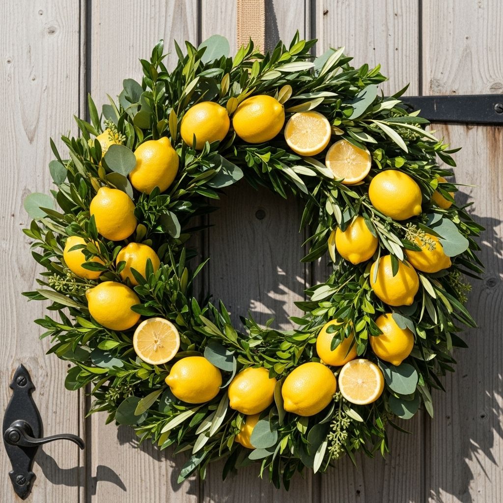 Dress your entry with lifelike greenery plus vivid fruit accents that endure year-round.