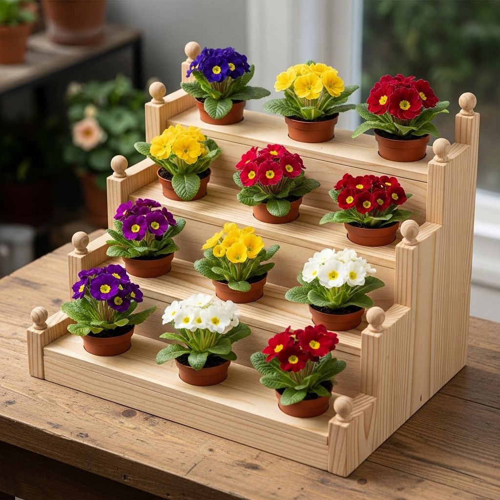 Transform rustic materials into a sturdy stand that showcases your garden’s brightest blossoms.