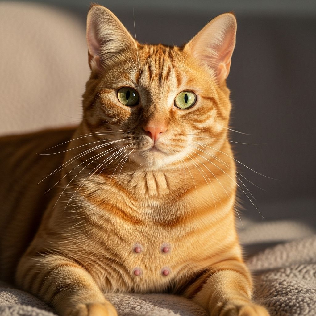 Understand how embryonic development shapes these harmless remnants on male felines.