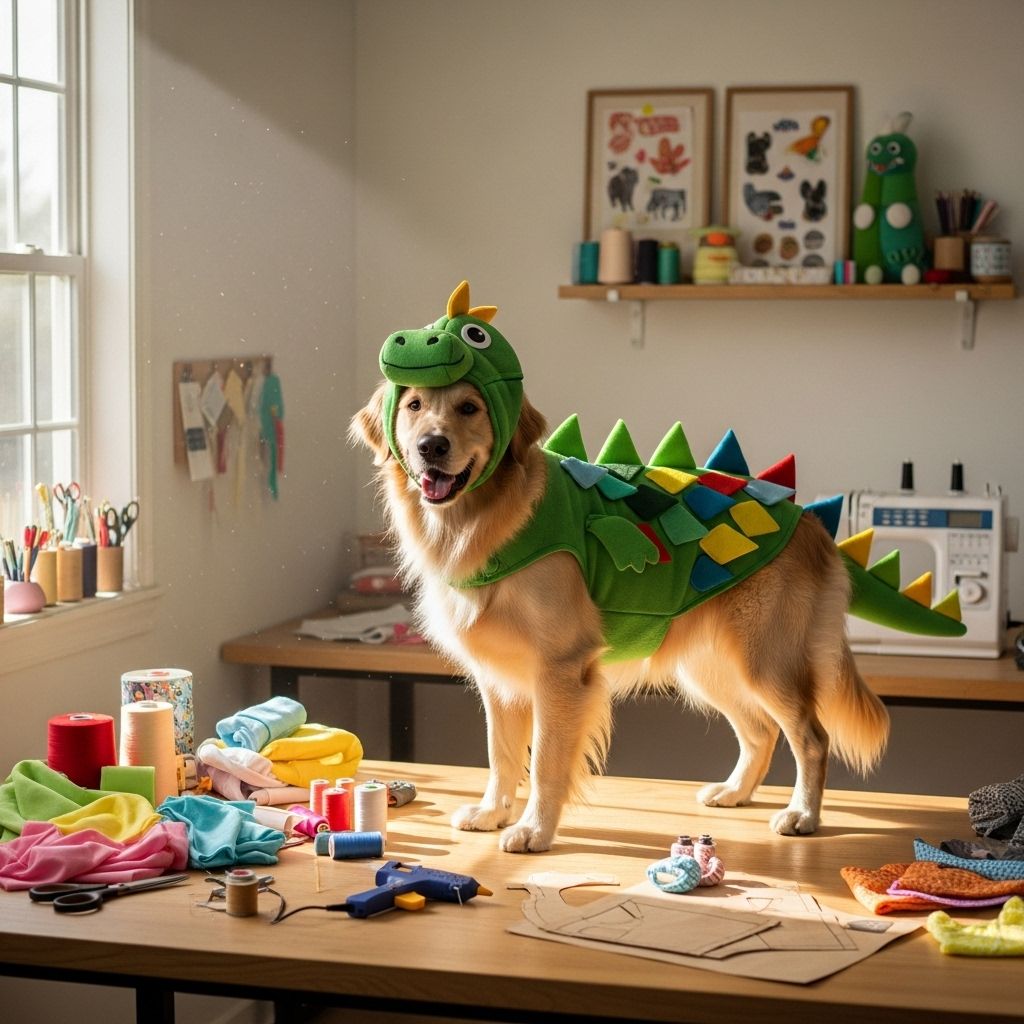 Create imaginative prehistoric outfits from recycled fabrics to keep your pup snug.