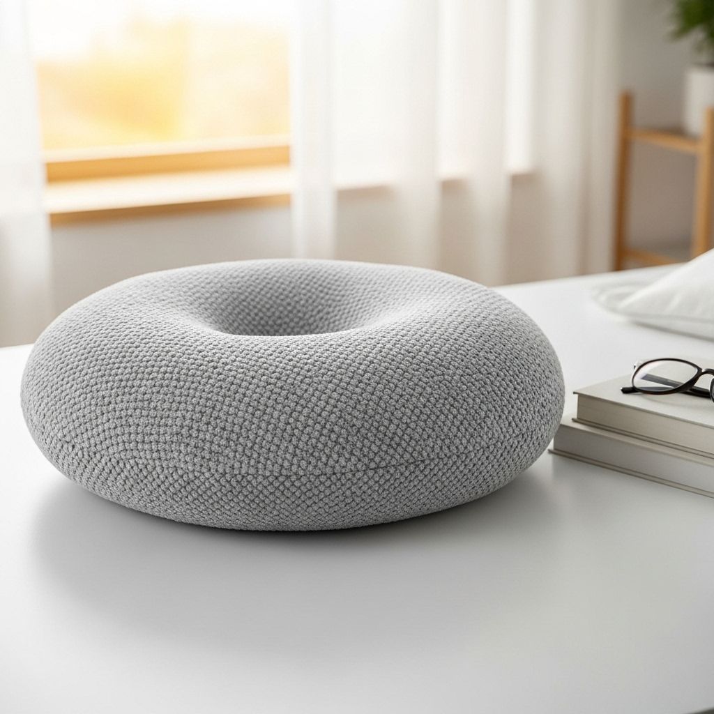 This ring-shaped cushion eases coccyx pressure and encourages upright posture.