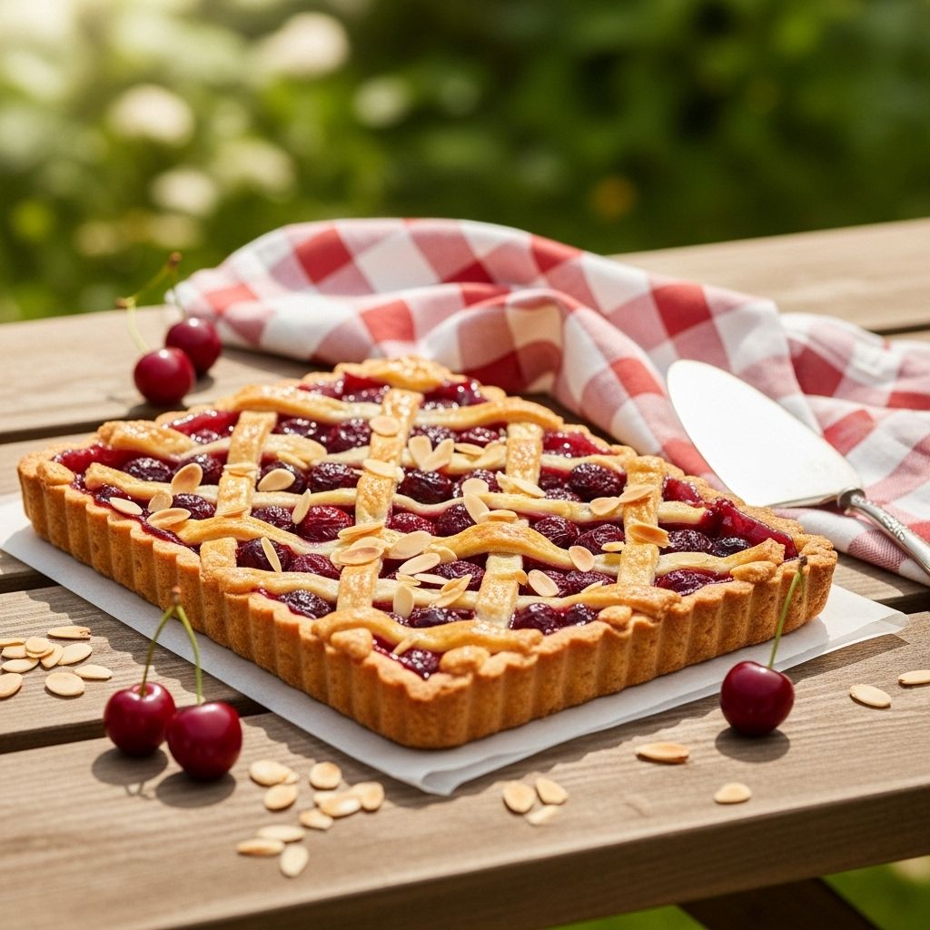 Double Cherry-Almond Slab Pie: The Ultimate Summer Dessert for Sharing A bakery-style sheet-pan treat marrying flaky butter layers with vibrant fruit filling.