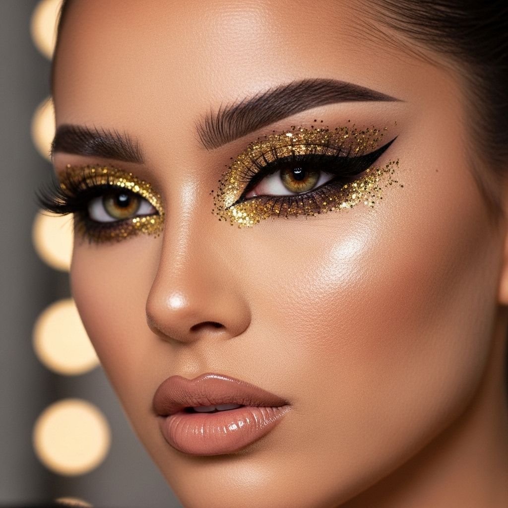 How to Get Dramatic Gold Glitter Eyes Like Vegas Nay Channel show-stopping glamour with this bold gold glitter eye look—perfect for parties, evenings out, or when you want to stand out.