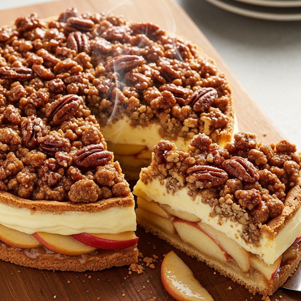 Rich, velvety filling meets a crunchy nut topping for a dessert that’s both cozy and indulgent.