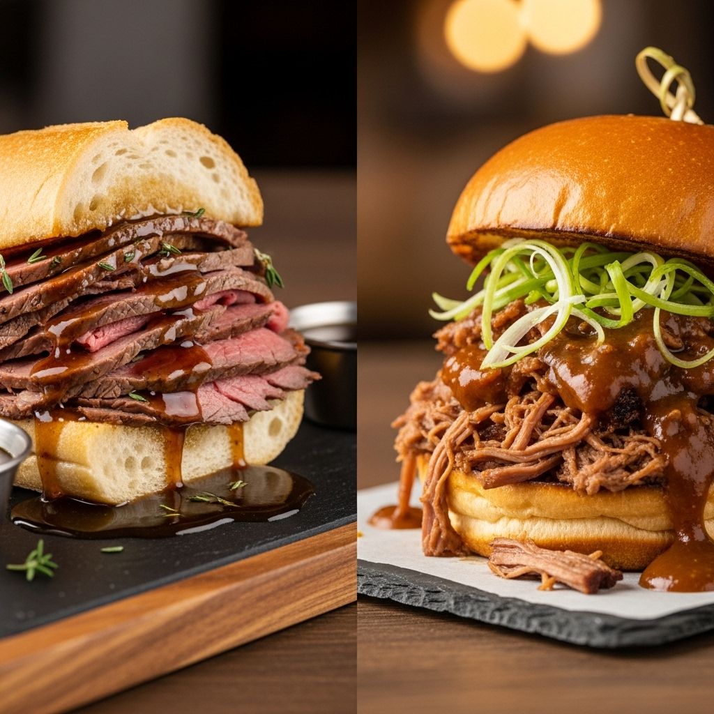 Distinct methods yield tender chuck roast in rich jus or a vibrant pepper-spiced sauce.