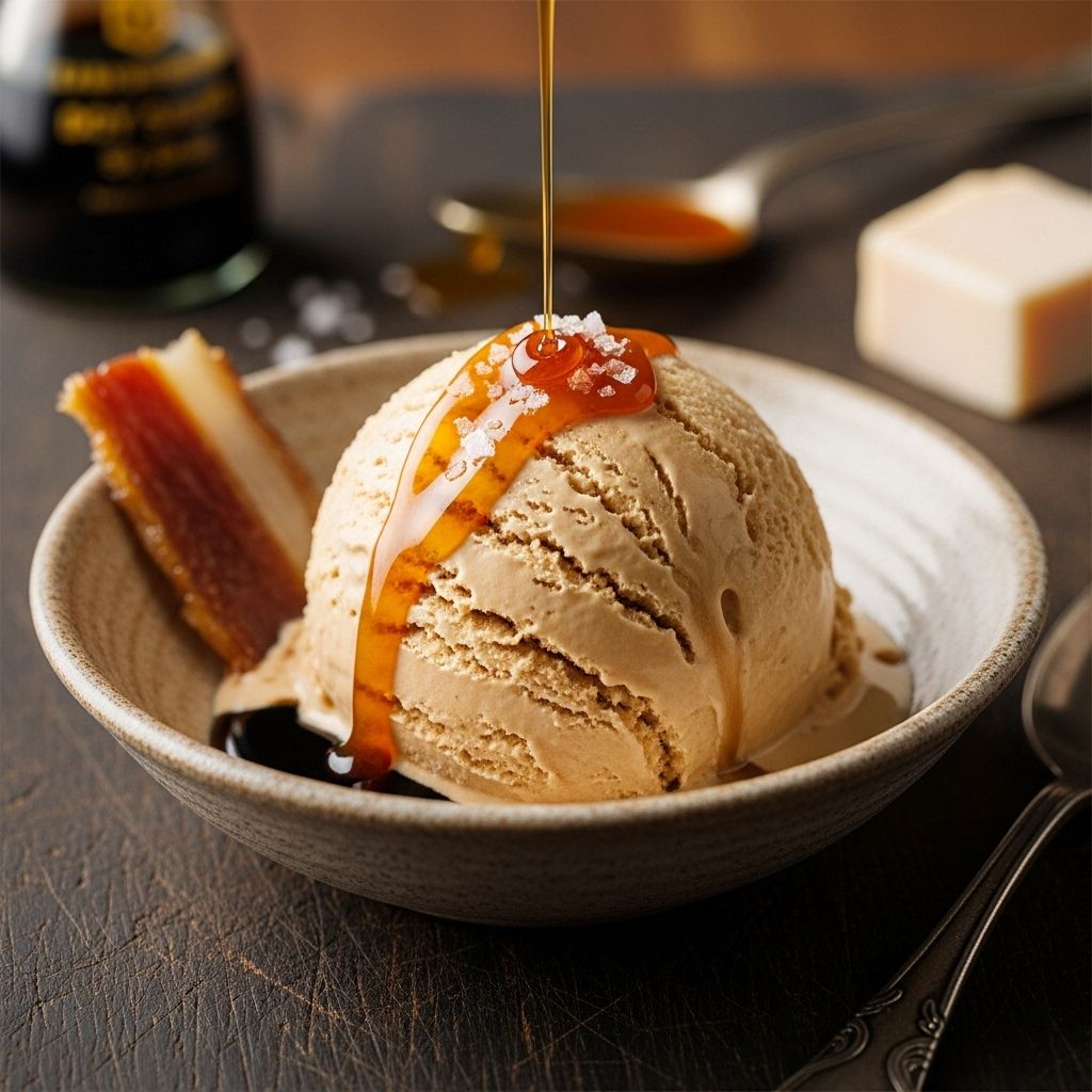 Rich frozen dessert combines savory richness with sweet brown sugar and unexpected umami.