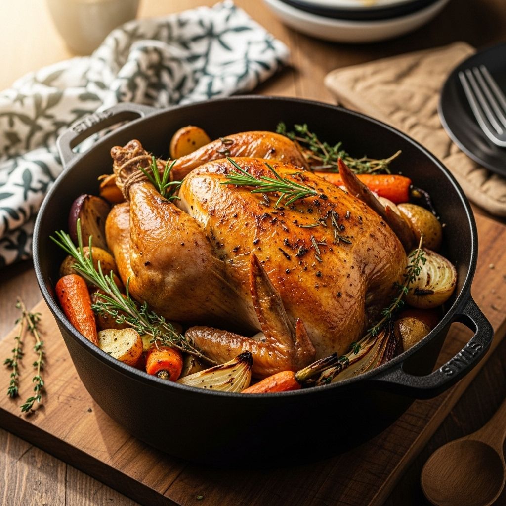 Pan juices enrich tender meat and vegetables for deeply flavorful dinners.