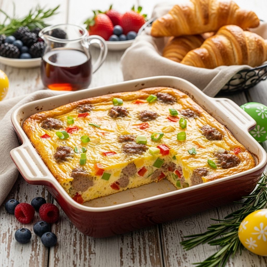 Easter Breakfast Casserole: The Ultimate Holiday Brunch Recipe Silky custard, savory ham, and nutty Gruyère come together in a stress-free centerpiece.