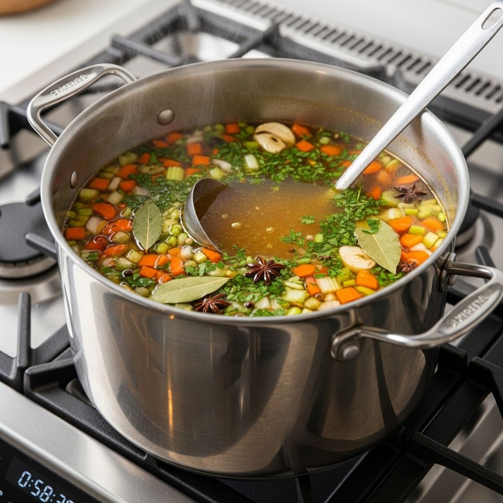 Easy 1-Pot Vegetable Broth: Homemade Flavor in an Hour Turn leftover veggie scraps into a nourishing kitchen essential bursting with rich flavor.