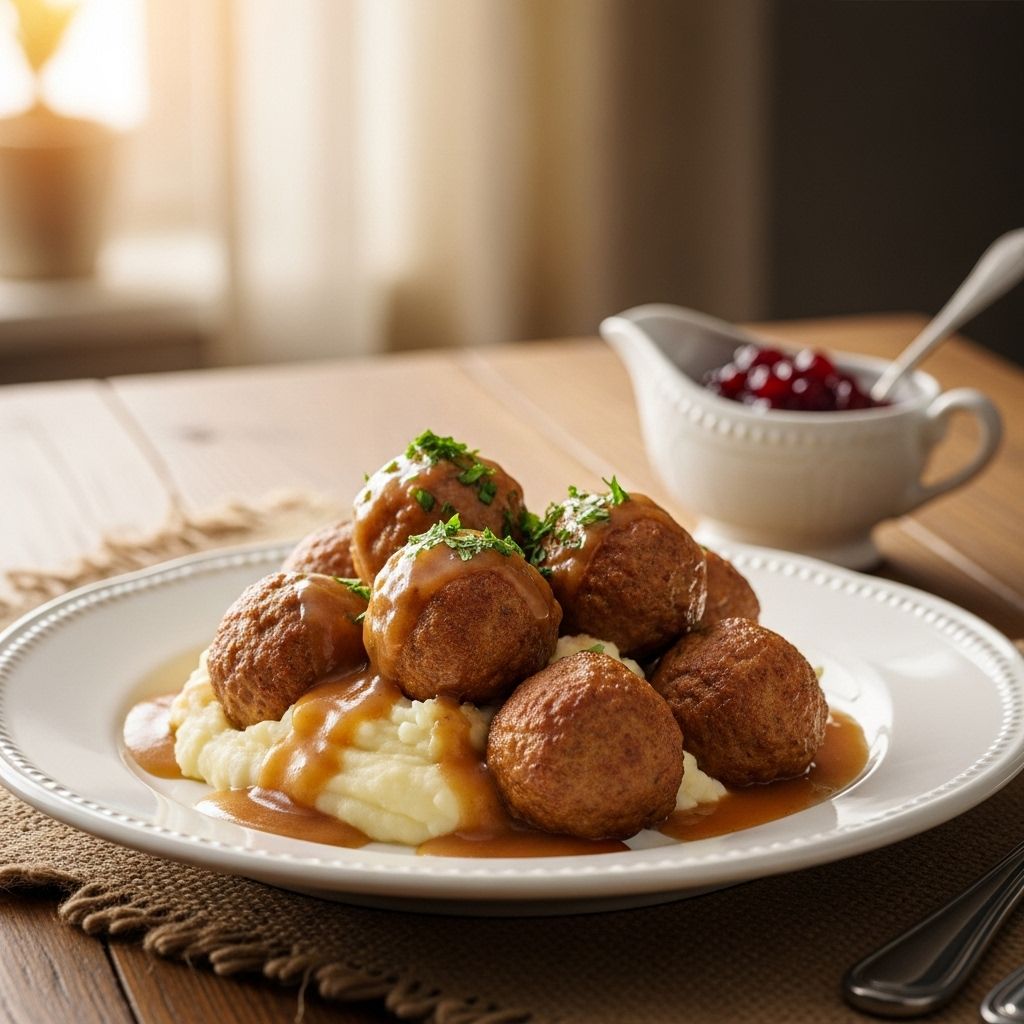A streamlined comfort dish coated in velvety gravy, perfect for cozy gatherings.